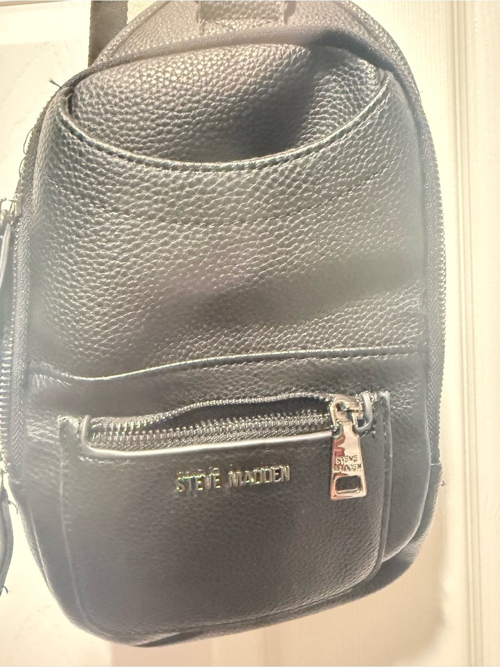 Steve Madden Black Pebbled Leather Mini Backpack Crossbody